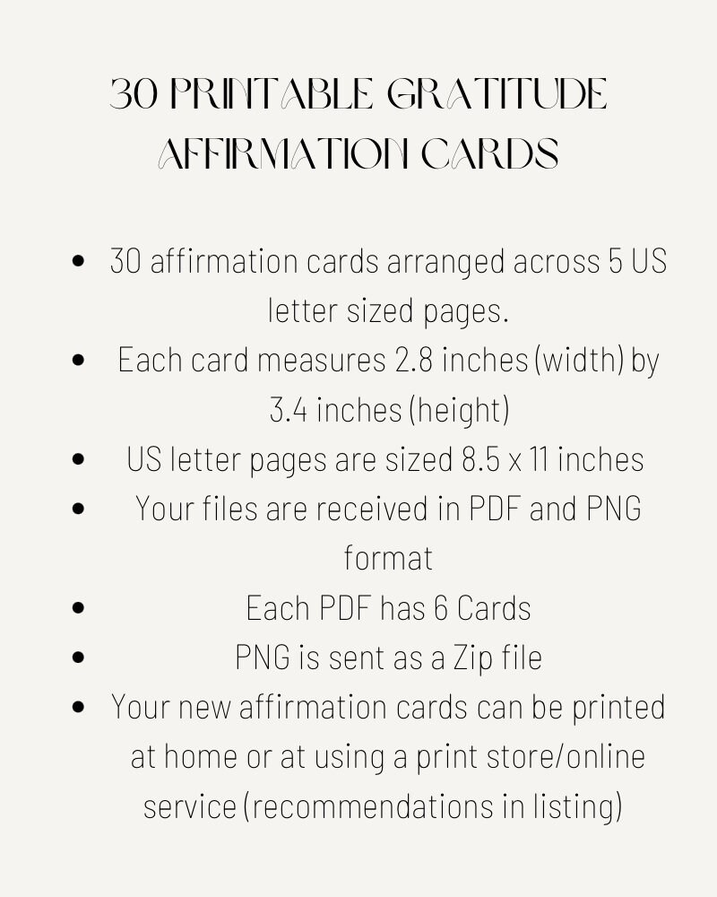 30 Printable Gratitude Affirmation Cards Daily Affirmations - Etsy UK