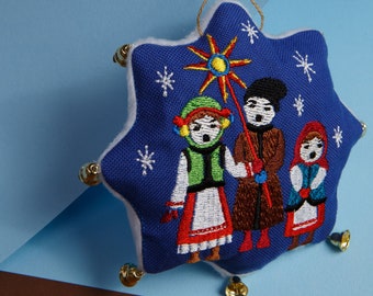 Handmade Ukrainian Embroidered Christmas Ornament – Felt Xmas Tree Decoration