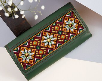 Embroidered Leather Wallet – Ukrainian Clutch, Card Holder