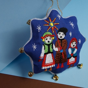 Ukrainian christmas ornament - Handmade christmas tree decoration - felt embroidered christmas ornament