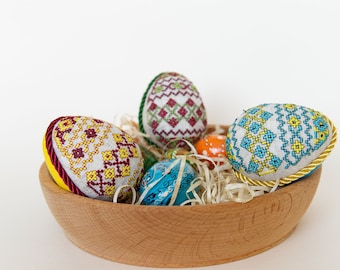 Ukrainian Embroidered Easter Eggs - Set of 3, Handmade Ornaments