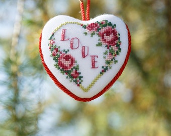Handmade Embroidered Heart Ornament – Valentine's Day Gift
