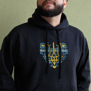 Ukrainian embroidery hoodie - Black hoodies for men women - Ukrainian Heritage Hoody Embroidered Tryzub - Black hoodie embroidered