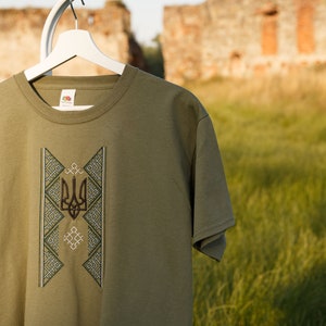 Ukrainian t-shirts embroidered - Cotton embroidered shirt for men - Zelenskyy embroidery t-shirt - Ukrainian embroidery t-shirt with trident