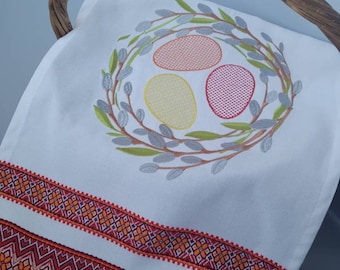 Ukrainian Embroidered Easter Basket Cover – Traditional Easter Napkin