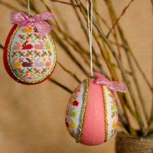 Easter bunny eggs-Finished cross stitch ornament-Embroidered decor-Easter hanging decoration-Spring decorations-Easter gift for kids