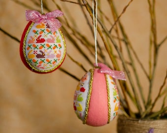 Paashaas eieren-afgewerkt kruissteekornament-geborduurd decor-Pasen opknoping decoratie-lente decoraties-Pasen cadeau voor kinderen