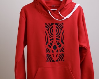 Red Ukrainian Trident Embroidered Hoodie - Women's Patriotic Sweater