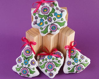 Embroidered Ukrainian Christmas Ornaments - Handmade Felt Set of 6