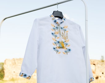 Vyshyvanka en coton blanc brodé - Chemise ukrainienne pour garçon