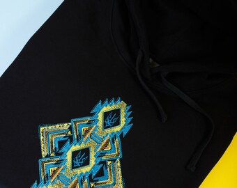 Embroidered Ukrainian Tryzub Black Hoodie - Unisex Heritage Hoody