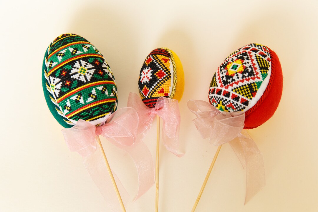 Cross-stitch Embroidered Easter Eggs – Ukrainian Ornament Set of 3 - Etsy