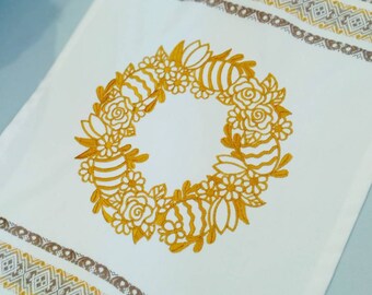 Ukrainian Embroidered Easter Basket Cover – Floral Wreath Napkin
