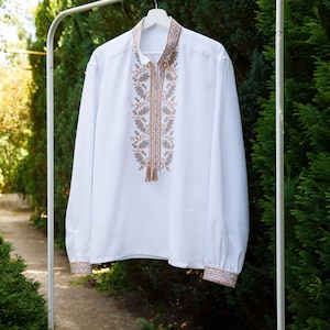 Embroidered white vyshyvanka - Ukrainian vyshyvanka for men - Embroidery white cotton shirt