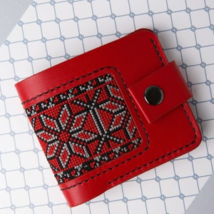 Cartera de mujer de piel - Cartera de piel con bordado - Cartera de mujer ucraniana - Cartera de piel - Regalo para ella