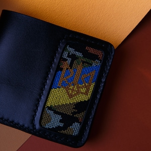 Men's wallet leather - Leather wallet with embroidery - Ukrainian men's wallet - Leather Cartholder - Gift for him