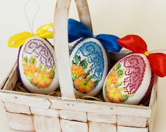 Embroidered Ukrainian Easter Eggs – Floral Pysanky Ornaments, Set of 2