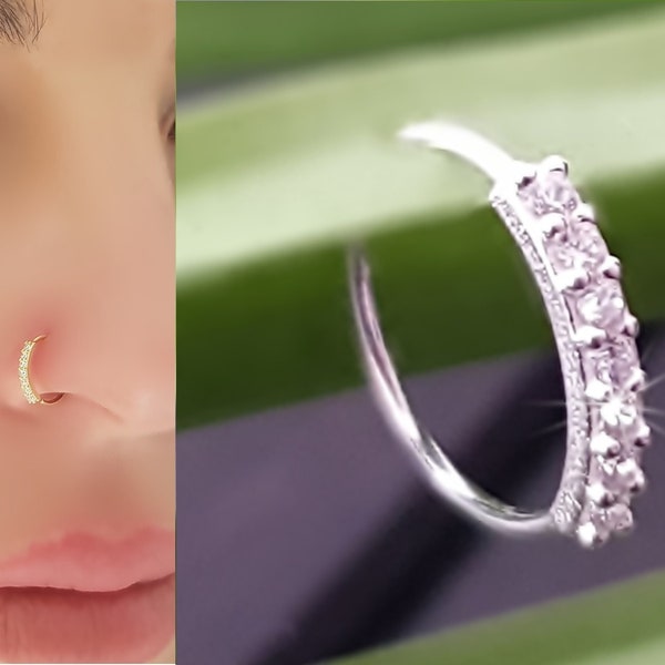 925 Sterling Silver Cubic Zirconia Stones Nose Piercing 18K Gold Plated Nose Stud Nose Ring Nose Ring Plug Piercing Ring