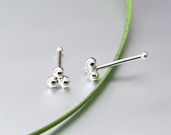 925 silver three ball and one ball nose piercing nose stud plug piercing