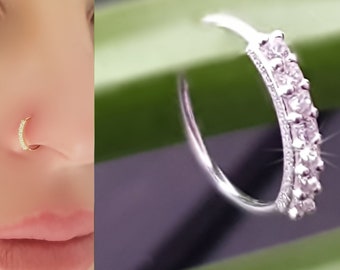 925 Sterling Silver Cubic Zirconia Stones Nose Piercing 18K Gold Plated Nose Stud Nose Ring Nose Ring Plug Piercing Ring