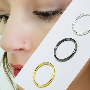 925 Sterling Silver Nose Piercing Nose Stud Black 18K Gold Plated Nose Ring Plug Piercing Nose Ring Fake Septum Nariz Nez Cartilage Hoop