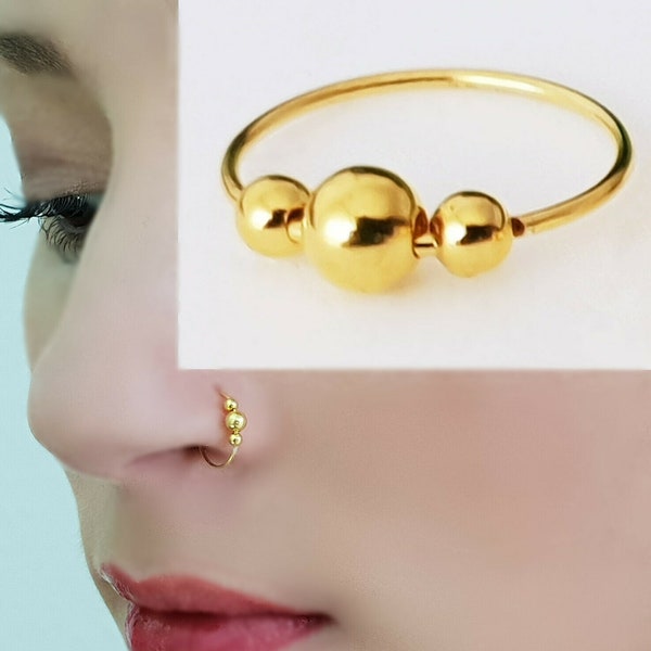 925 Sterling Silber 14K Vergoldet Nasenpiercing Nasenstecker Nasenring Nose Ring Stecker Piercing Gold Kugel Ring Faux Helix Kugel