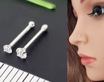 925 Sterling Silver Mini Small Fine Nose Stud Nose Piercing Nose Stud Plug Piercing Zirconia Stone Nariz Nez