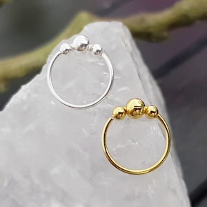 925 Sterling Silver 14K Gold Plated Nose Piercing Nose Stud Three Ball Nose Ring Nose Ring Plug Piercing Gold Faux Helix