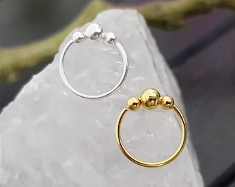 925 Sterling Silver 14K Gold Plated Nose Piercing Nose Stud Three Ball Nose Ring Nose Ring Plug Piercing Gold Faux Helix