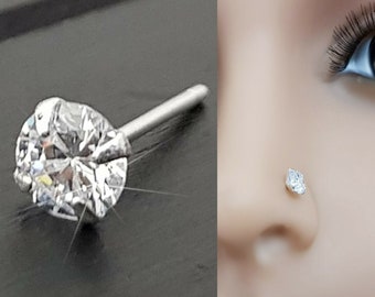 925 Sterling Silver XXL Large Zirconia Stone1 Nose Stud 14K Gold Plated Nose Piercing Nose Stud Plug Piercing