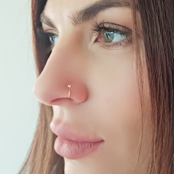 925 Sterling Silver 18K Gold Plated Fake Faux Clamp Nose Piercing Nose Ring Piercing Helix Ring Nose Piercing