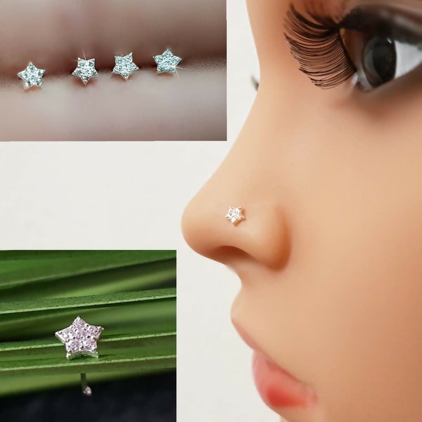 925 Sterling Silver Star Nose Piercing Nose Stud 18K Gold Plated Nose Stud Plug Piercing Star Stella Zirconia Stones