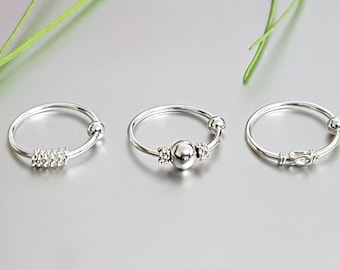 925 Sterling Silver Tribal Bead Nose Hoop Ring 925 Sterling Silver Tribal Bead Nose Hoop Ring