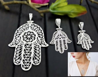 925 Sterling Silver Large XXL Pendant Hand of Fatima Hamsa Khamsa Necklace Pendant Necklace