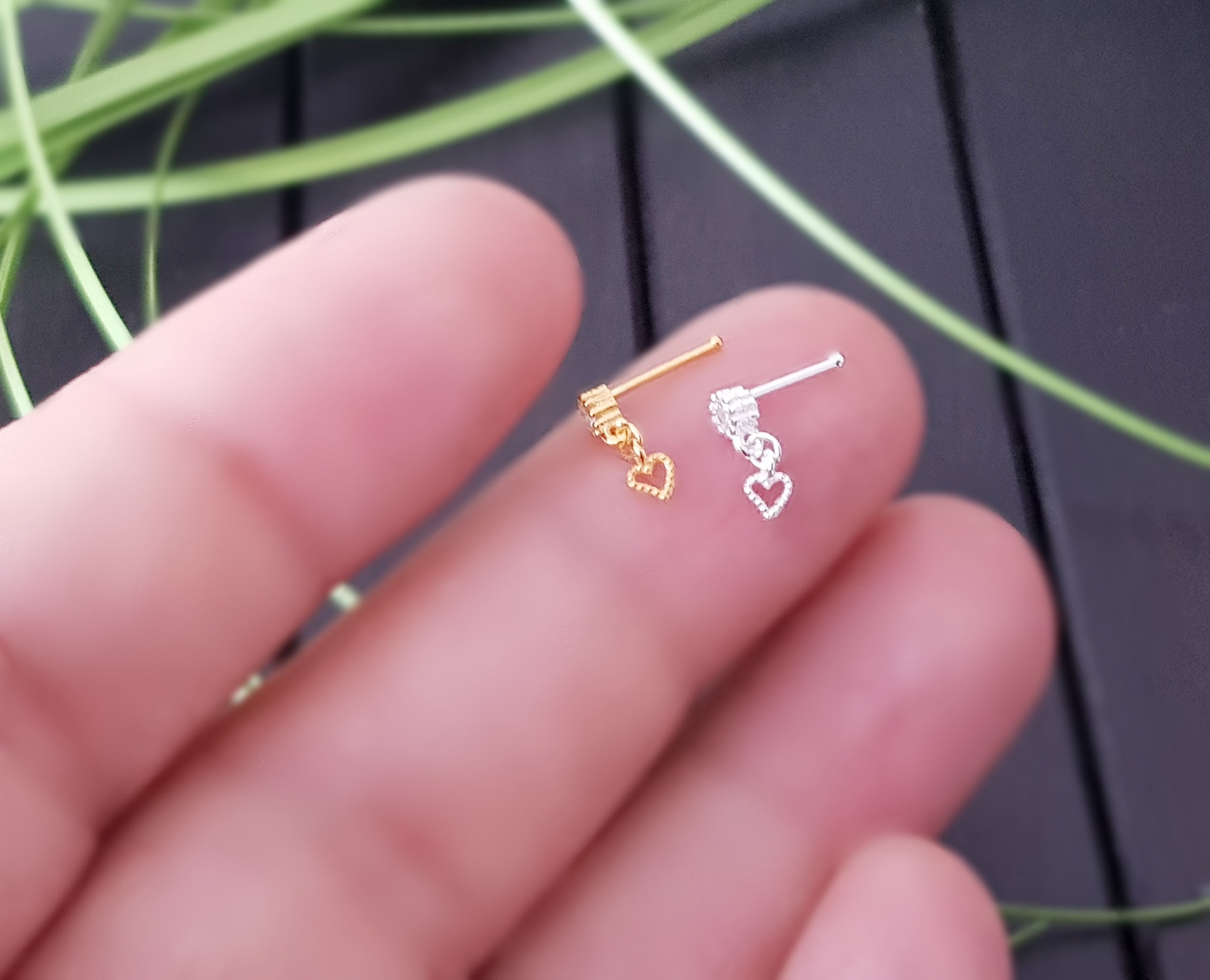 925 Sterling Silver Heart Nose Piercing Nose Plug 14K Gold Etsy UK