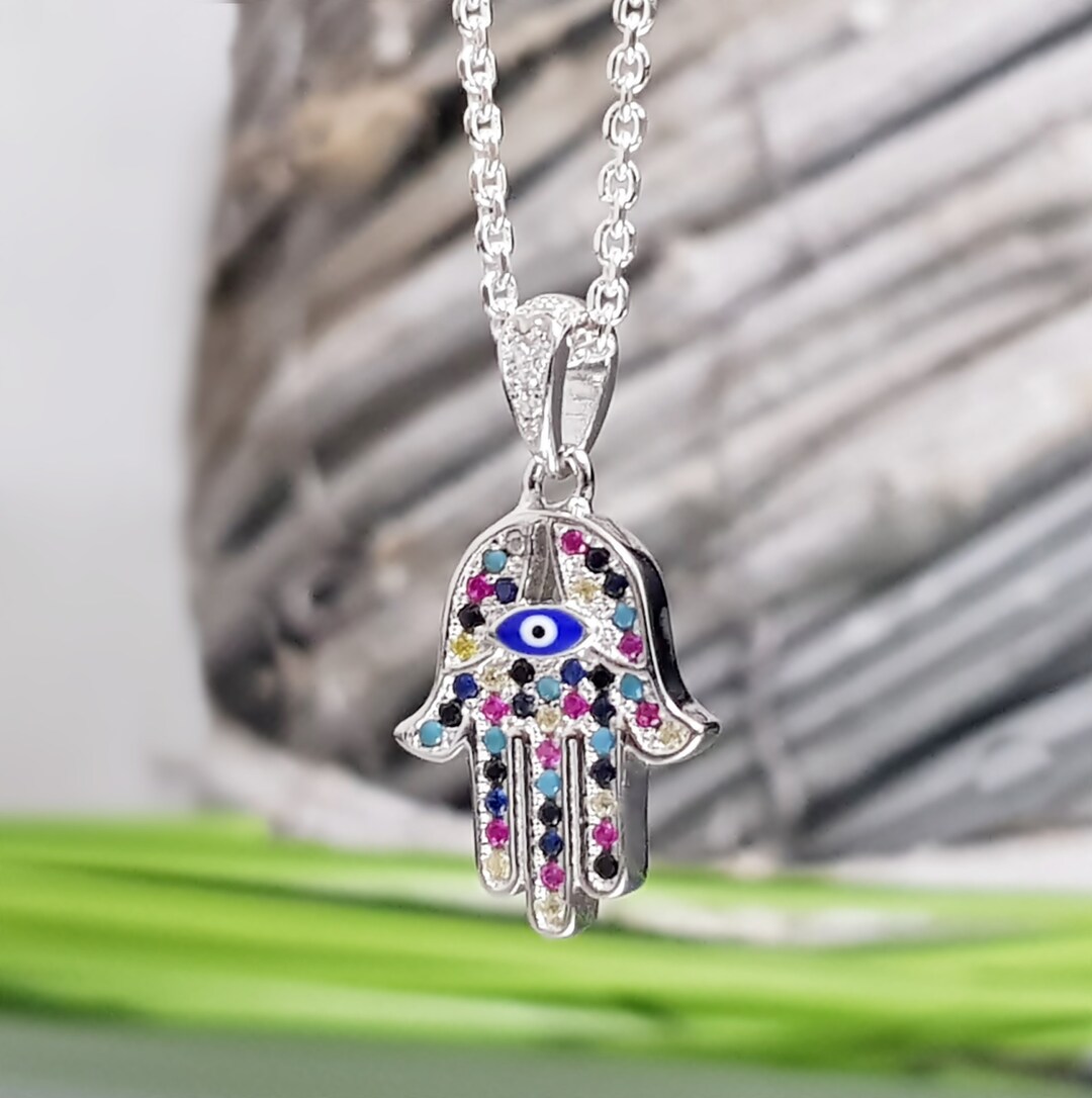 Acquista Collana da uomo con ciondolo a mano Hamsa, malocchio, collana vintage di Fatima, gioielli di buona fortuna in Italia a partire da 1.94