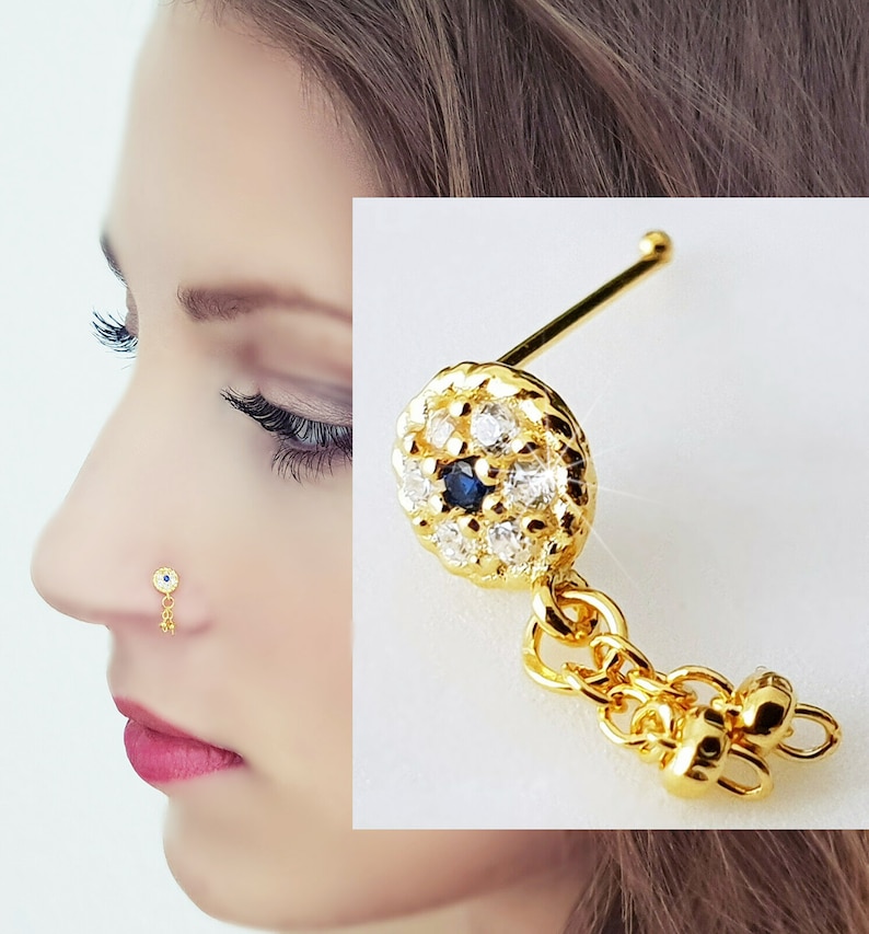 925 Sterling Silver Nose Piercing 18K Gold Plated Gold Nose Etsy