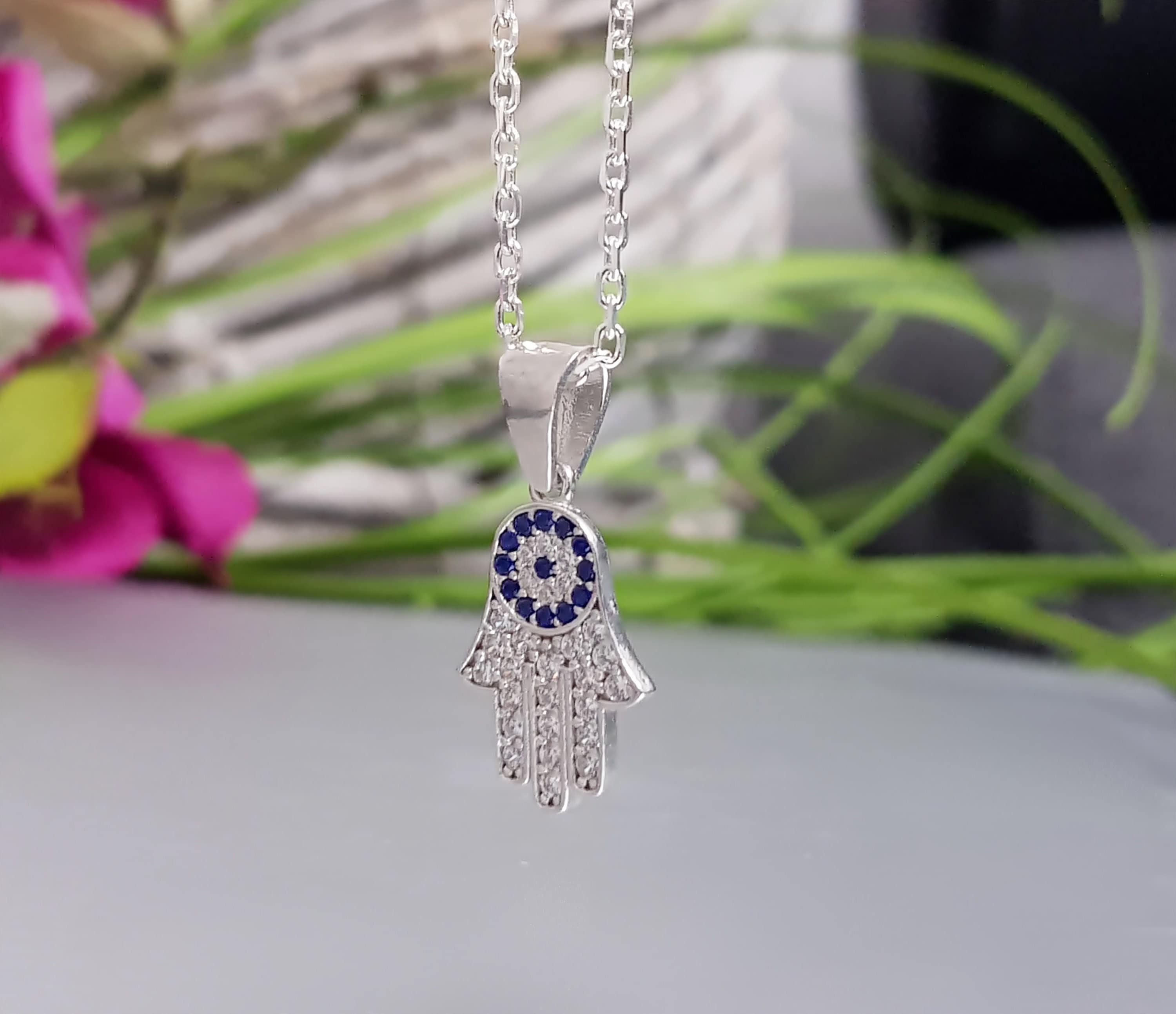 925 Sterling Silver Evil Eye Bijoux Plaqué Or Fatima Main Pendentif Hamsa Collie