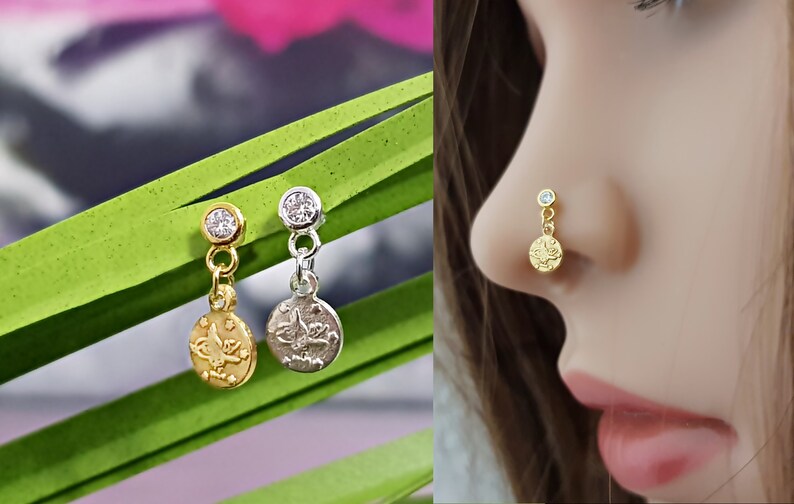 925 Sterling Silver Nose Piercing Zirconia Nose Plug 18 Carat PlateD Authentic Nose Stud Plug Piercing Hanging Jewelry