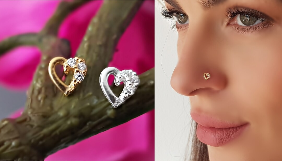 925 Sterling Silver Coeur Plaqué Or 18K Piercing Nez Piercing Nez Stud