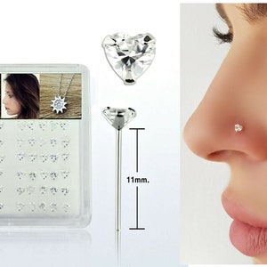 925 Sterling Silver Heart Nose Stud Silver Nose Piercing Nose Stud Piercing Nose