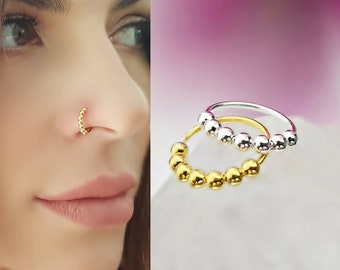 925 Sterling Silver 18K Gold Plated Nose Ring Nose Piercing Nose Ring Plug Piercing Nose Stud Ring Helix Ball