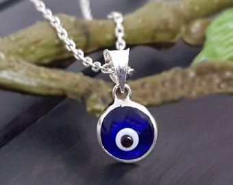 925 Silver Nazar Boncuk Evil Eye Lucky Charm Turkish Evil Eye Necklace Blue Eye Anchor Chain