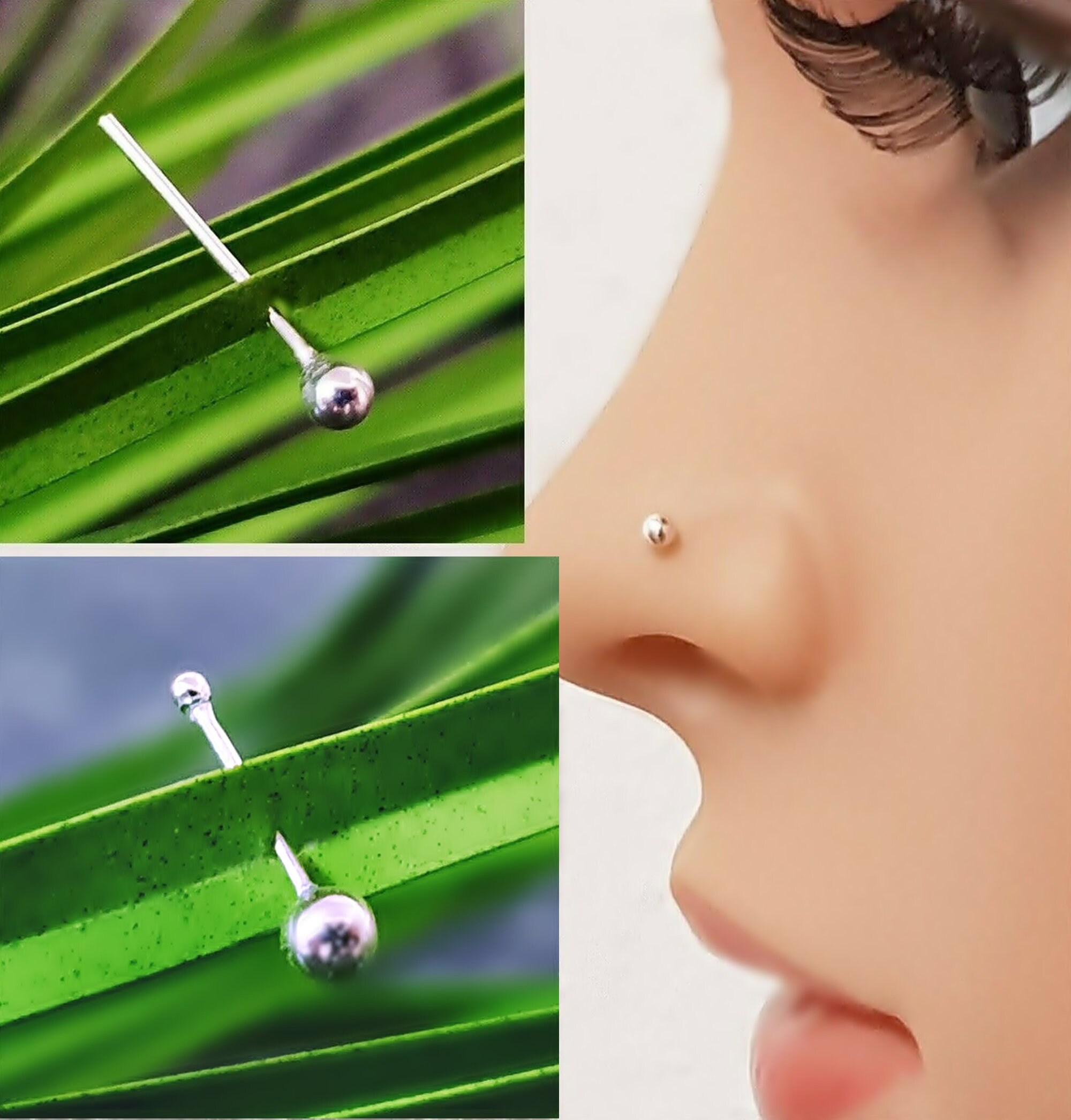 925 Silber Nasenpiercing Mit Zirkonia,diamantiert 2,0 Mm Nasenstecker Spirale Kugelstift - Foto 2