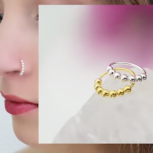 925 Sterling Silver 18K Gold Plated Nose Ring Nose Piercing Nose Stud Nose Ring Plug Piercing Ring Helix Ball