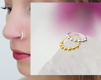 925 Sterling Silver 18K Gold Plated Nose Ring Nose Piercing Nose Stud Nose Ring Plug Piercing Ring Helix Ball