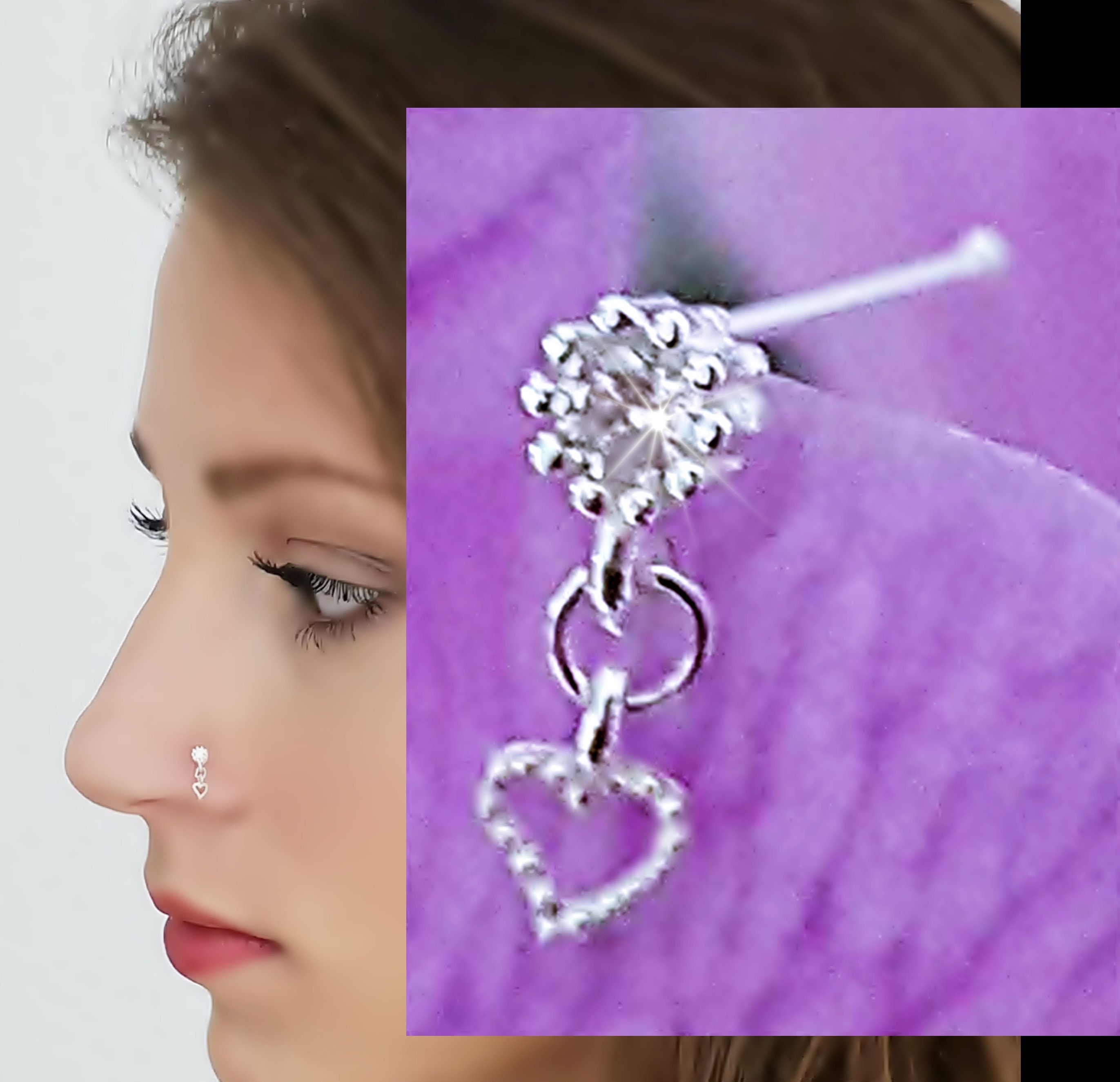 925 Sterling Silver Heart Nose Piercing Nose Plug 14K Gold Etsy UK