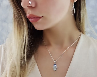 Collana corta argento 925 Mano di Fatima Hamsa Turchesi | Silver Collana corta argento 925 Mano di Fatima Hamsa Turchesi | Silver
