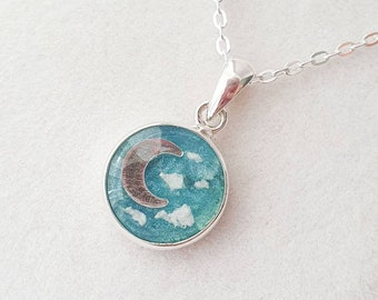 Moons and clouds memorial necklace. Loss, urn, gift, ashes, hair, breastmilk.
