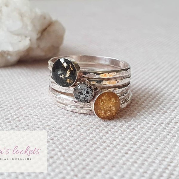 Sterling Silver Cremation Ring Set: Pet Ashes Memorial Jewelry